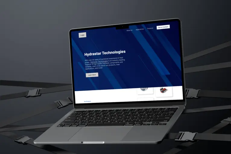 Laptop mockup showcasing the Hydrastar website.